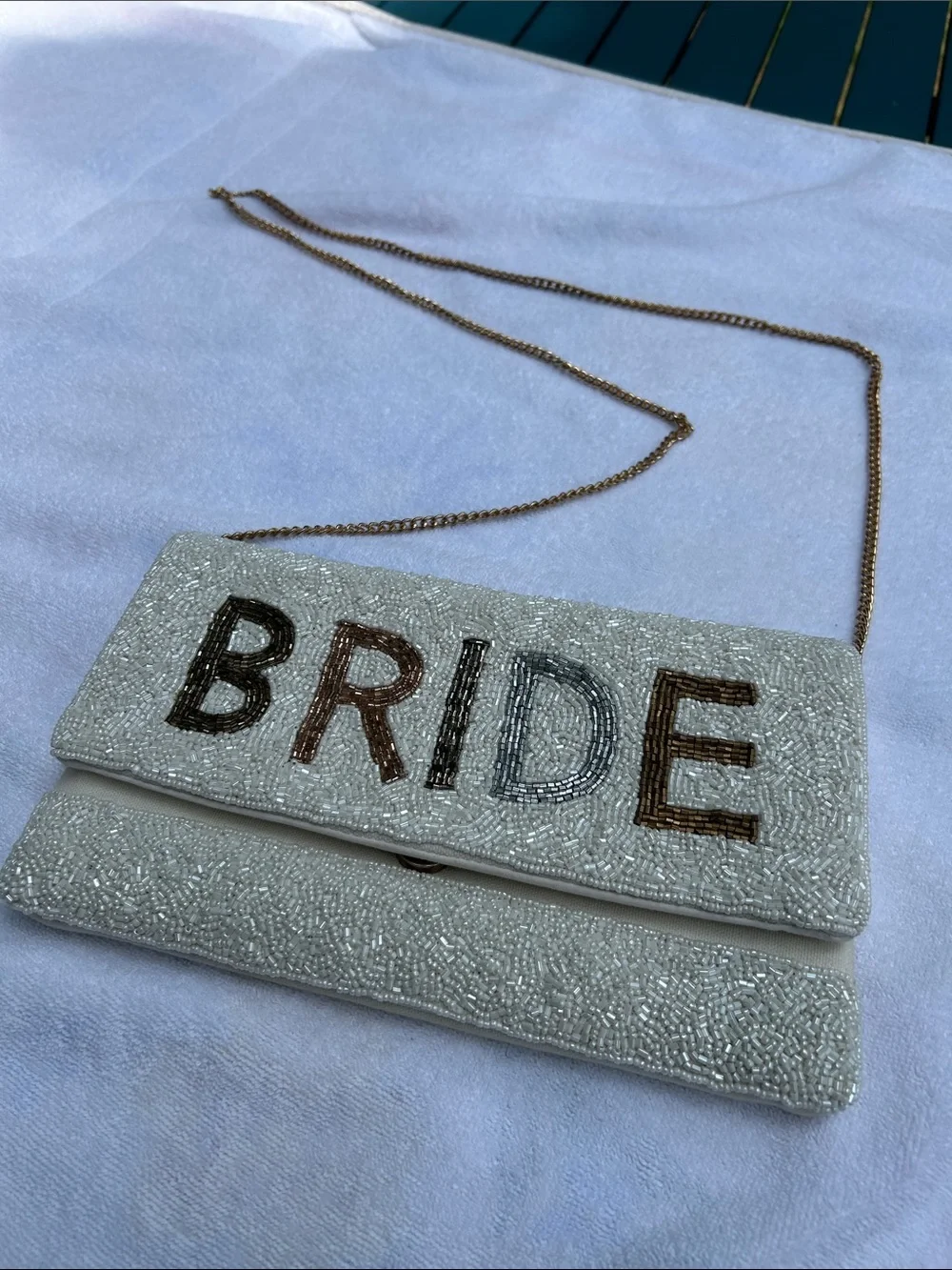 Beaded 'BRIDE' Ivory Clutch Bag